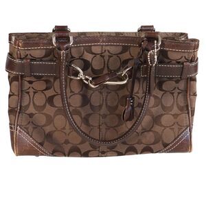 Vintage Coach E05J-8K06 Hampton Satchel Tote Bag Jacquard Monogram C Logo Brown